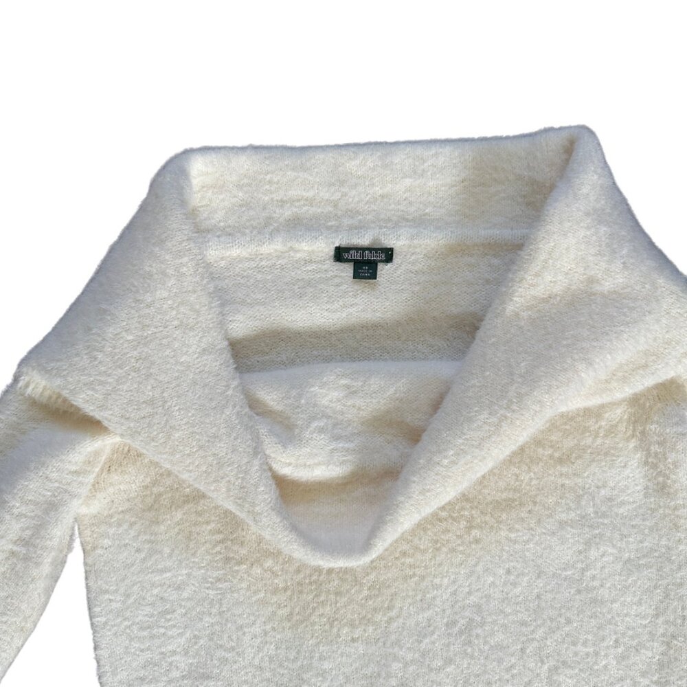 NWOT Wild Fable Off Shoulder Fuzzy Sweater XS Cozy Cream Soft Girl Aesthetic - Picture 6 of 13